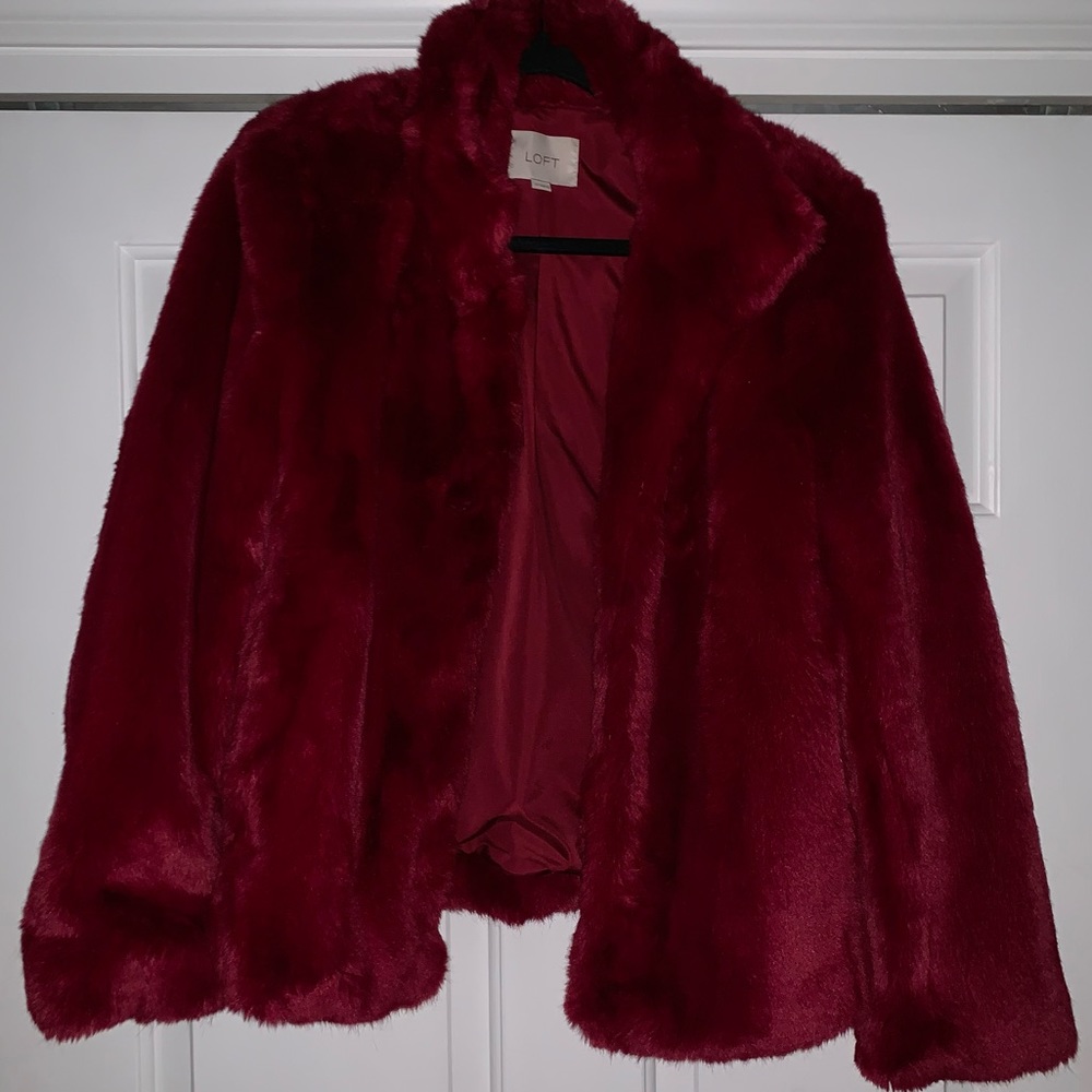 Dark Red Faux Fur Coat